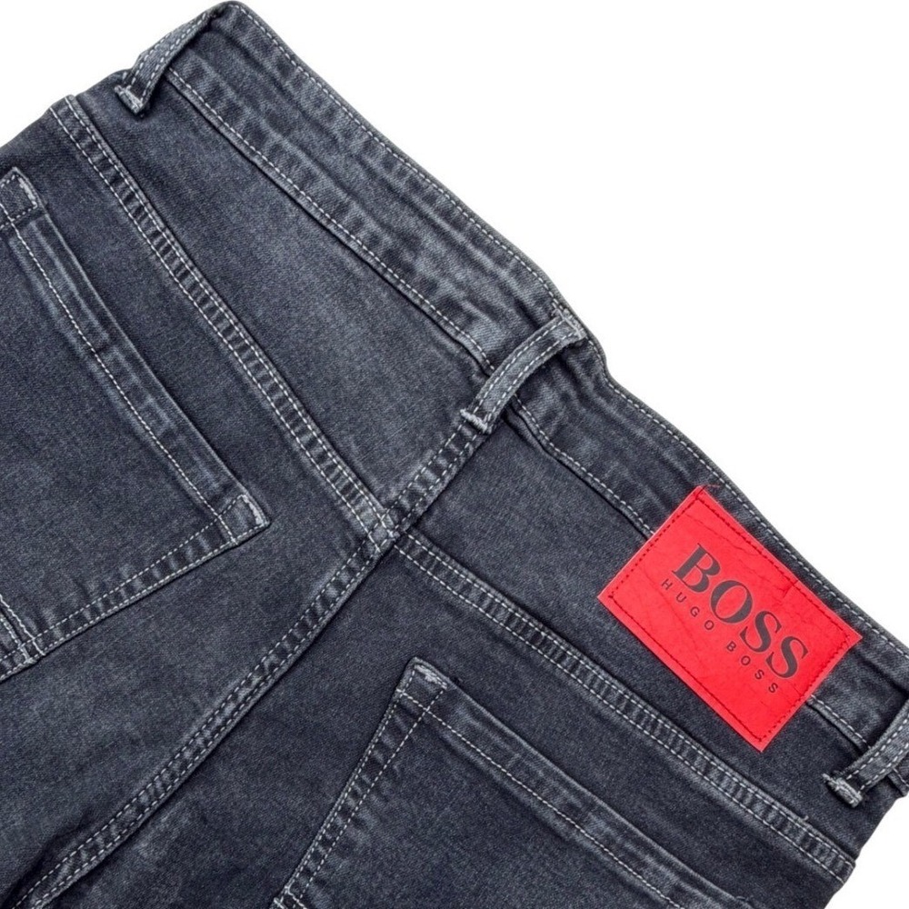 Hugo Boss Delaware Jeans Mens 32x28 Charcoal Gray Slim Fit Red Patch Denim